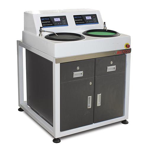 Pulidora Bainpol VFD, modelo de piso de alta resistencia de doble disco. Especialmente adecuado para la preparación de grandes volúmenes de muestras. Incluye compartimentos para el almacenamiento de consumibles.